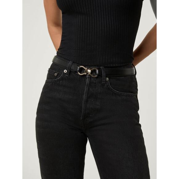 Rouje Laure Belt Black M/L Double Buckle Leather Belt - Picture 2 of 7